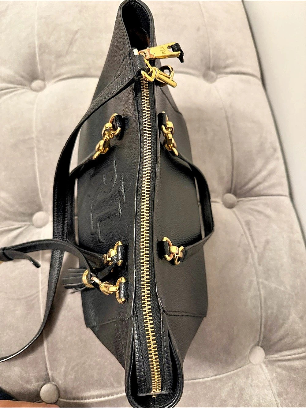 Ralph Lauren RL Logo Tote Black Tote with Tassel Like New - Picture 5 of 10